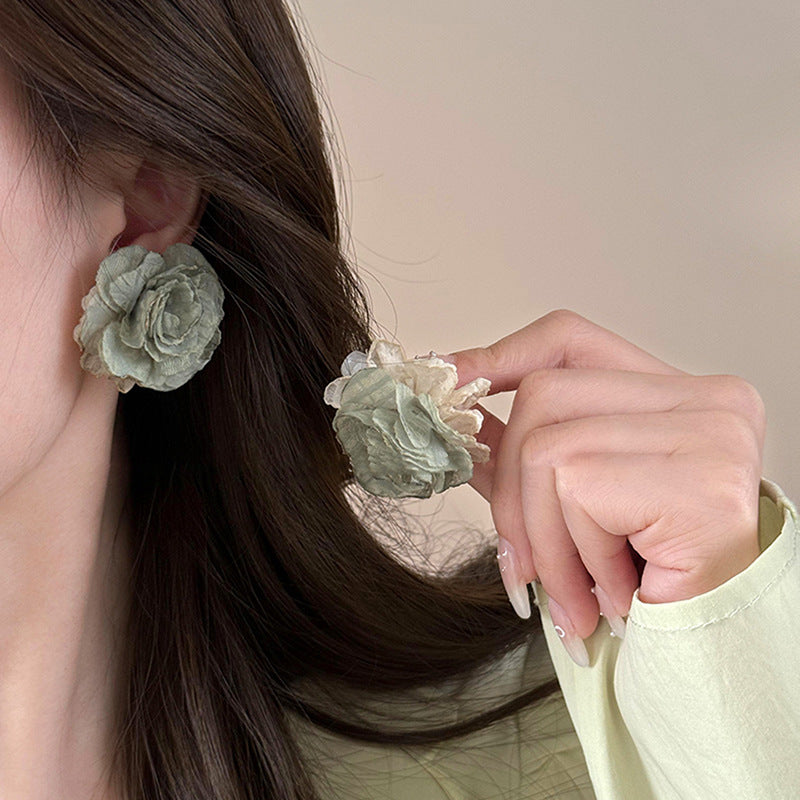 Fabric Flower Fresh Design Contrast Color Earrings