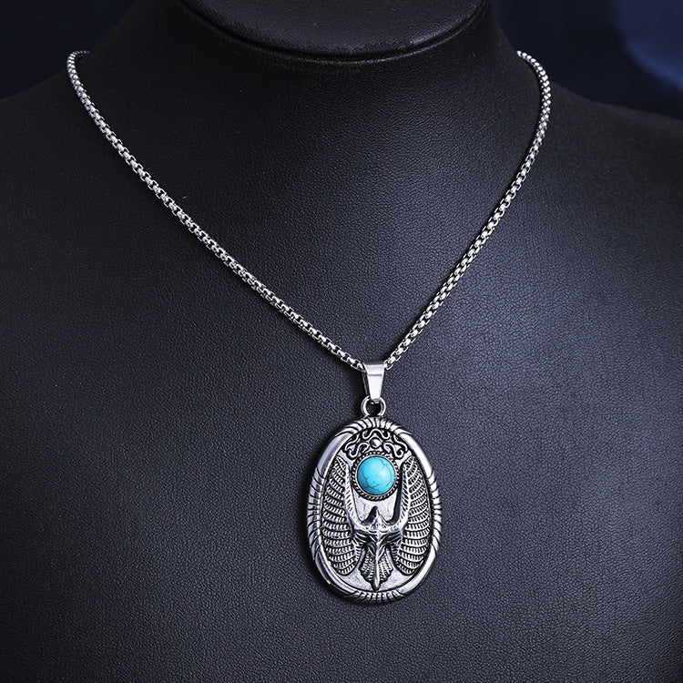 Retro Fashion Turquoise Flying Eagle Disc Necklace