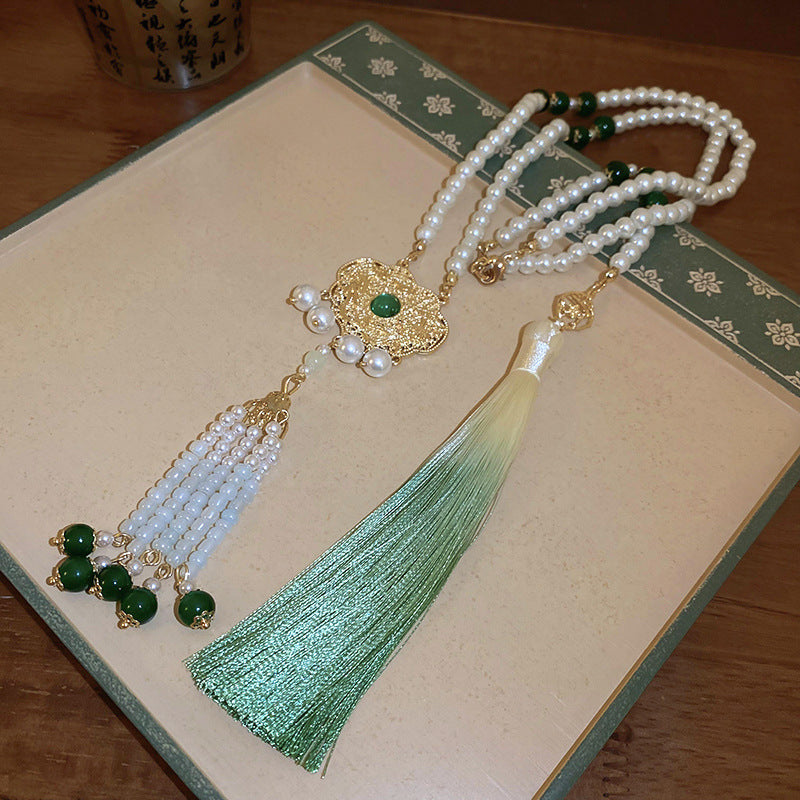 Emerald Geometric Glaze Beaded Chinese Simple High-grade Clavicle Necklaces