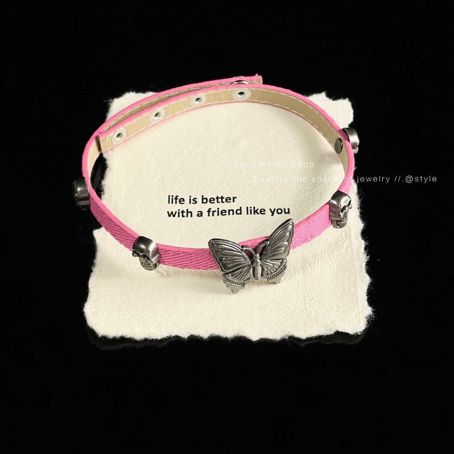 Hot Butterfly Leather Asian Culture Rock Wind Sweet Cool Clavicle Collar