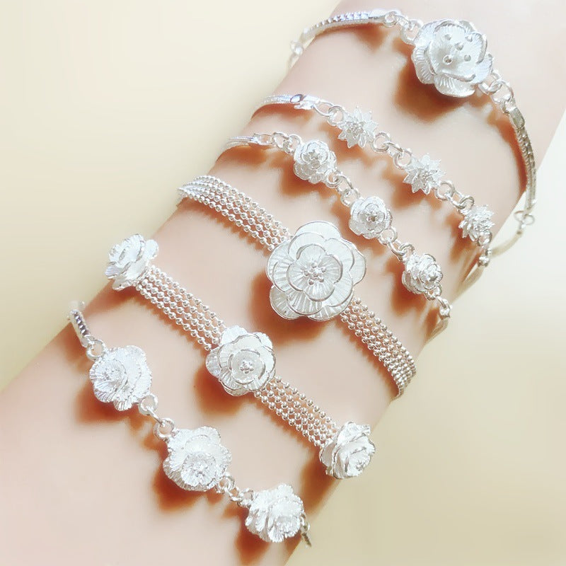 Ethnic Style Rose Camellia Lotus Chain Alloy Miao Scenic Bracelet