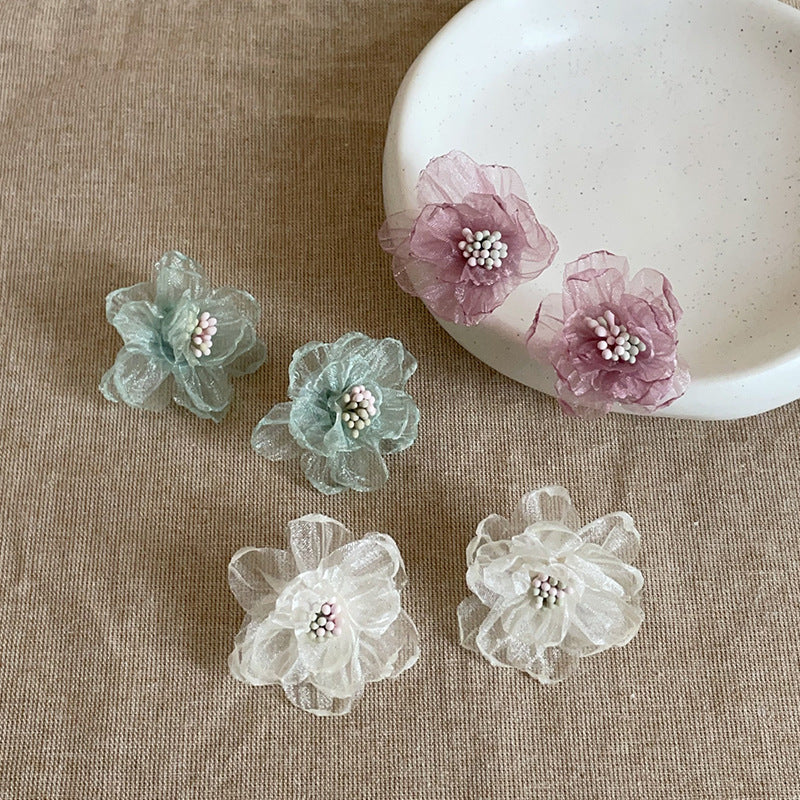 Women's Transparent Three-dimensional Net Yarn Flowers High Sense Graceful Fashionable Earrings