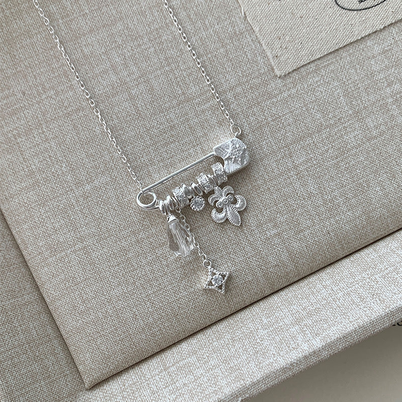 Women's Sterling Sier Brushed Flower-de-luce Pin High-grade Light Necklace