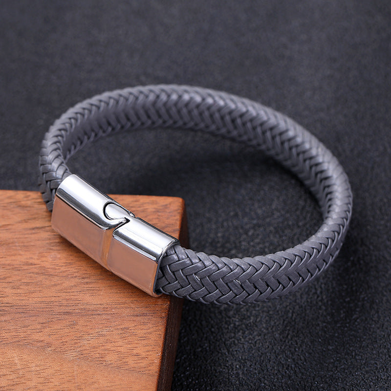 Men's Vintage Weave Leather Rope Magnetic Buckle Bracelet
