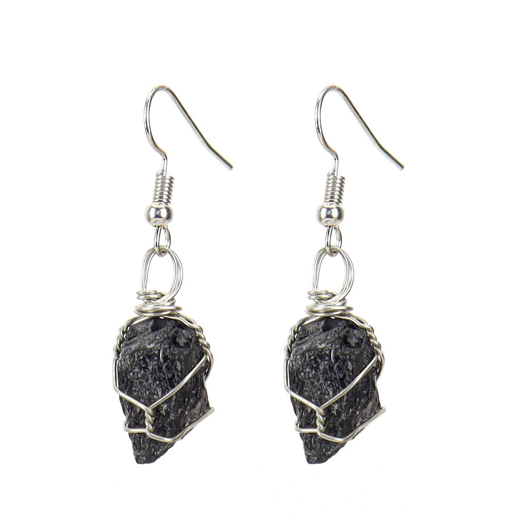 Women's Handmade Sier Winding Natural Stone Rough Crystal Agate Earrings
