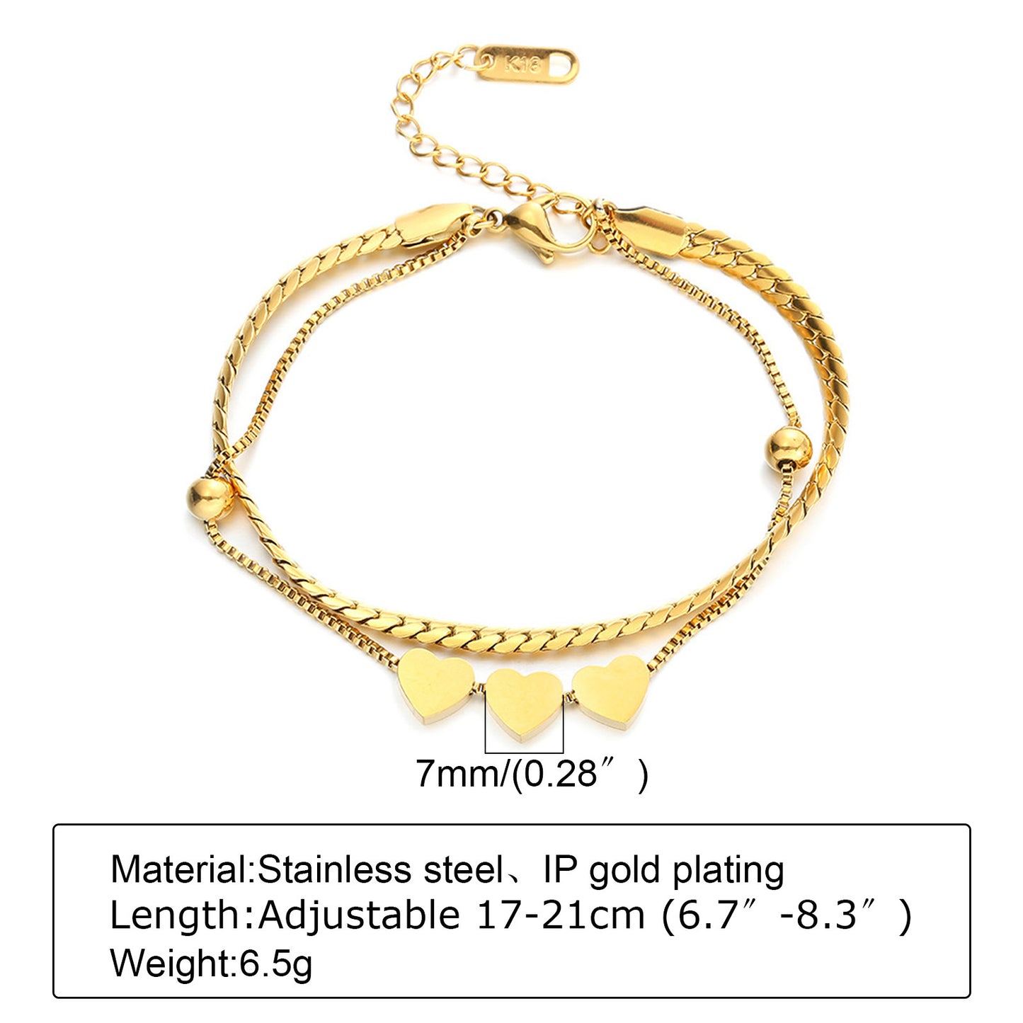 Women's Steel Zircon Gold Wafer Chain Partition Bracelets