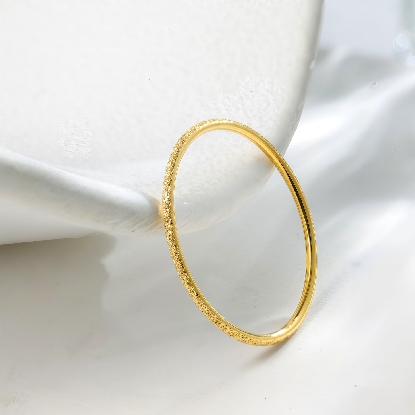 Gold-plated Frosted Sparkling Titanium Steel Female Hand Ring