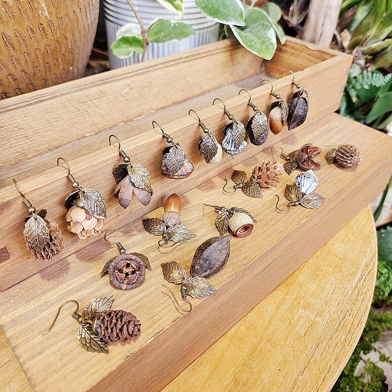 Style Flower Leaf Fruit Creative Long Wooden Natural Earrings