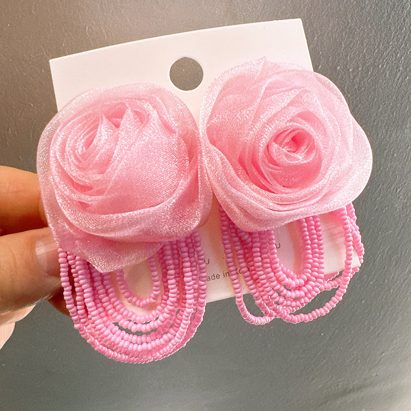 High Grade Mesh Rose Tassel Temperament Earrings