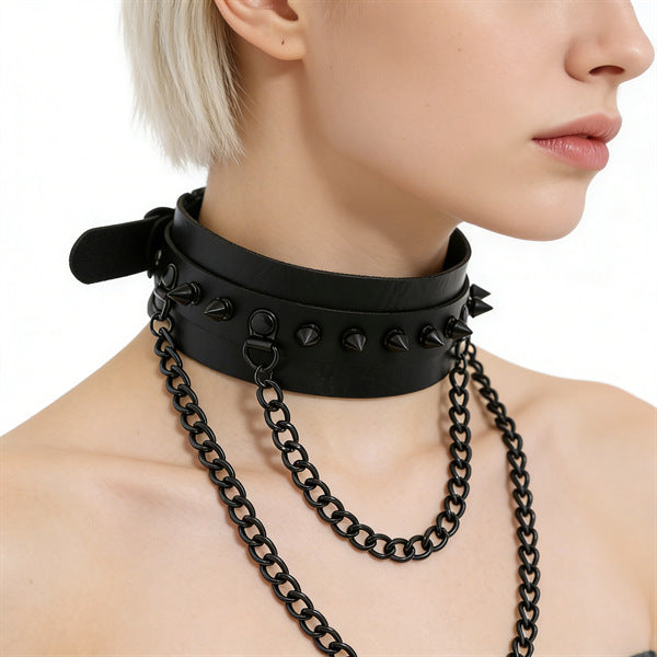 Punk Black Leather Unisex Dark Series Metal Chain Pendants