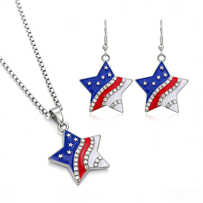 Women's & Men's Independence Day Flag White Red Striped Jewelry Set