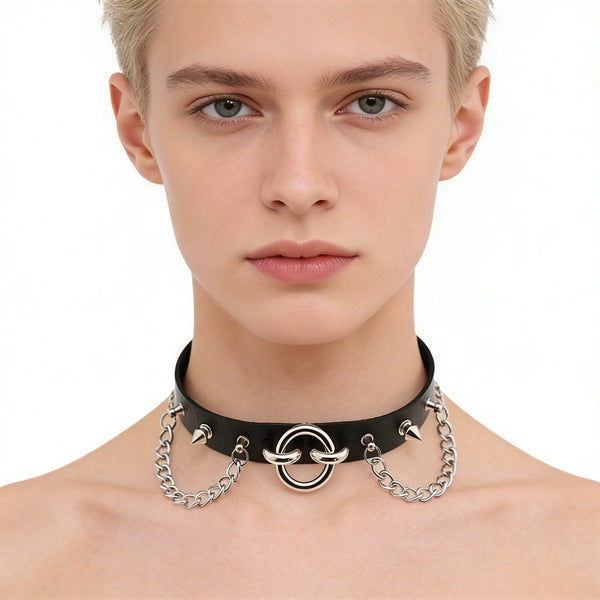 Leather Female Black Spike Punk Gothic Collar