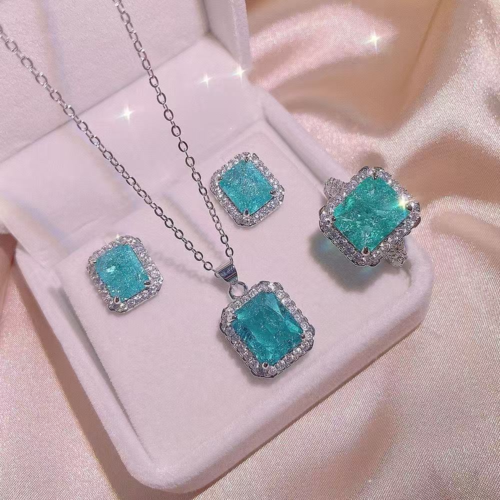 Women's Jelly Blue Zircon Three-piece Ear Simple All Necklaces