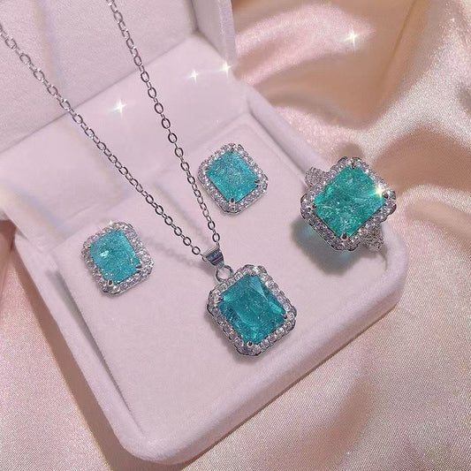 Women's Jelly Blue Zircon Three-piece Ear Simple All Necklaces
