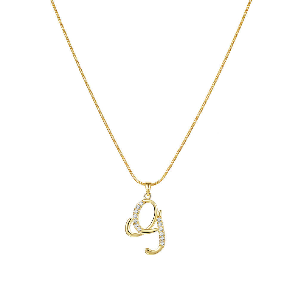 Letter Copper Inlaid Zircon Round Snake Bones Necklaces