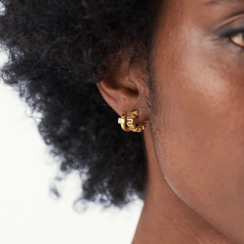 Wave Line Shaped Titanium Steel Gold Earrings