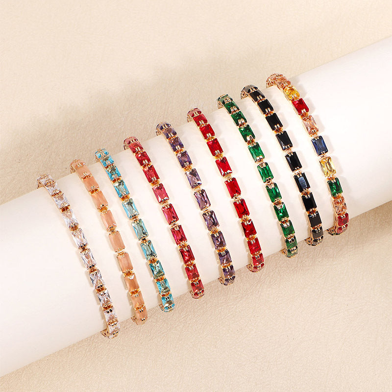 Simple Copper Square Color Zircon Advanced Light Luxury Rainbow Folding Bracelet