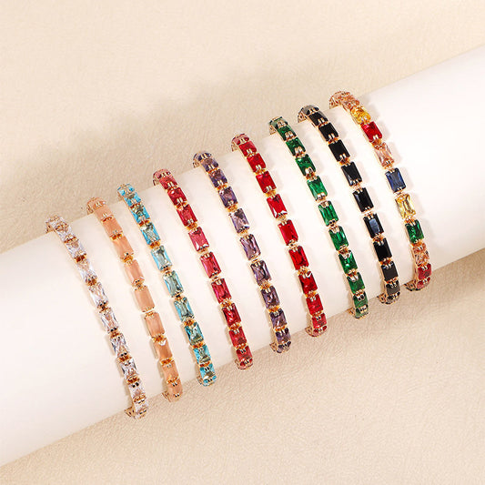 Simple Copper Square Color Zircon Advanced Light Luxury Rainbow Folding Bracelet