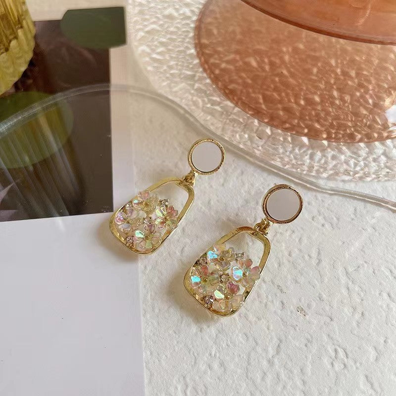Summer Stylish Flower Sier Pin Sweet High Sense Design Petal Earrings