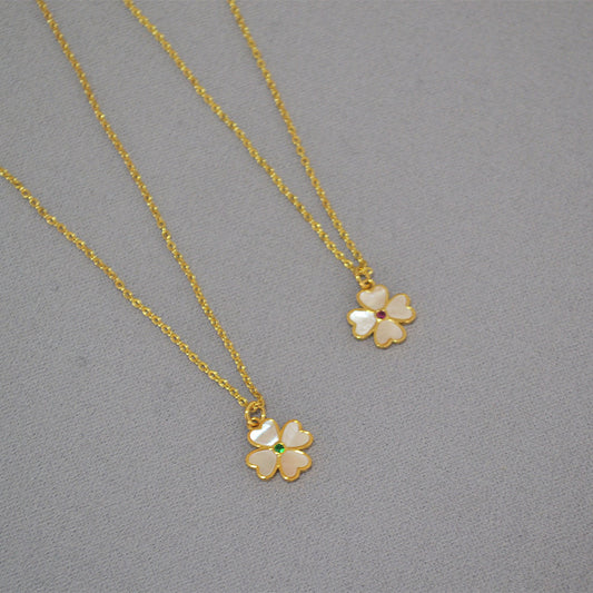 Freshwater Rice Grain Pearl Clover Inlaid Colorful Necklaces