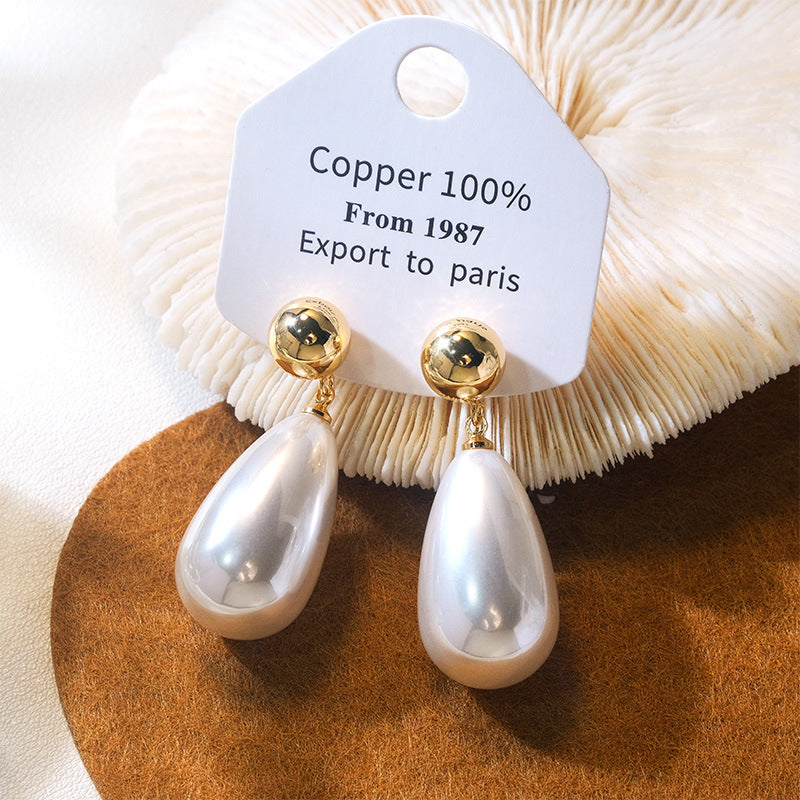Trendy French Style Vintage Court Big Water Drop Bead Ear Earrings