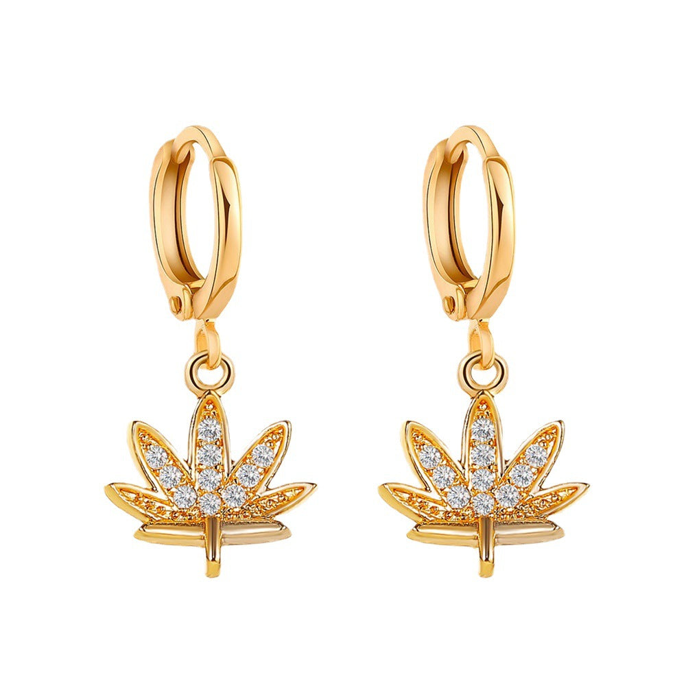 Women's Diamond Maple Leaf For Graceful Personality Design Earrings