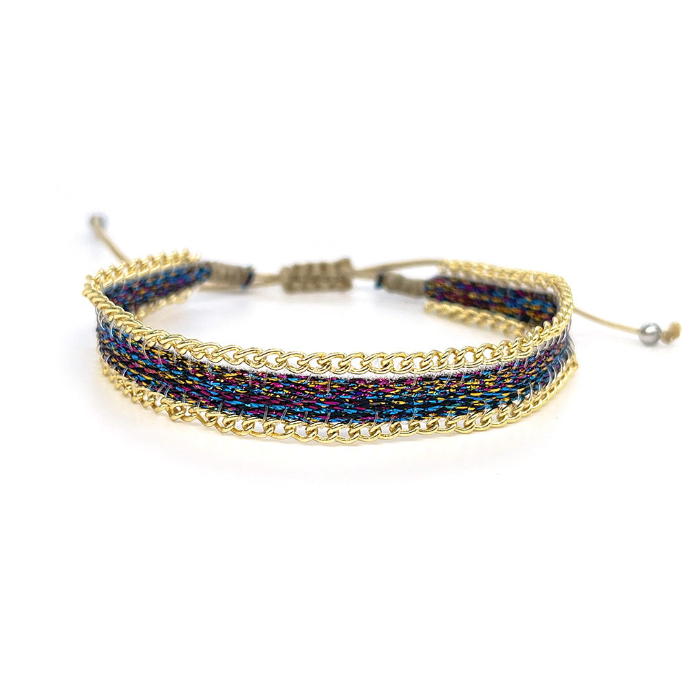 Nepal Retro Ethnic Hand-woven Ribbon Color Handmade Beaded Chain Bracelet