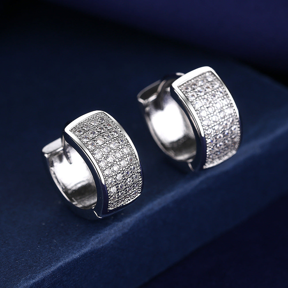 Full Diamond Cufflinks Round Rhinestone Fashion Earrings
