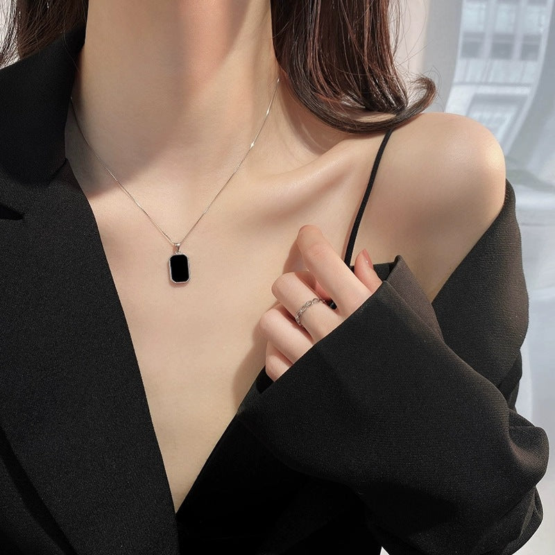 Women's Black Double-sided Letter Rectangular High Sense Light Luxury Simplicity Epoxy Necklace