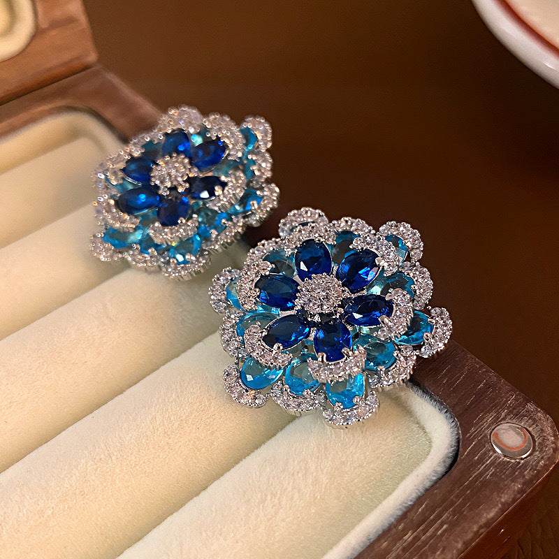 Women's Sier Needle Flower Color Zircon Mori Sweet Fashion Earrings