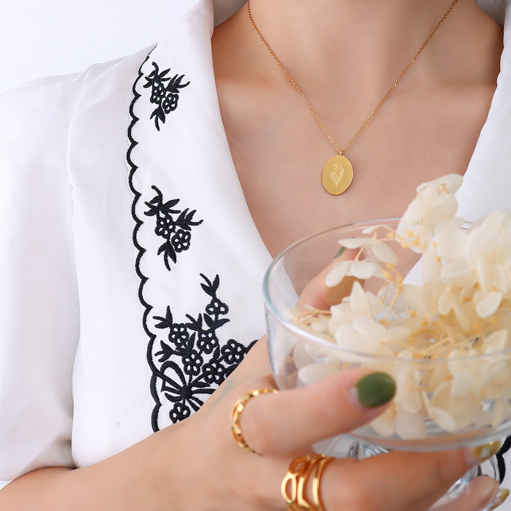 Carved Flower Titanium Steel Creative Design Necklace