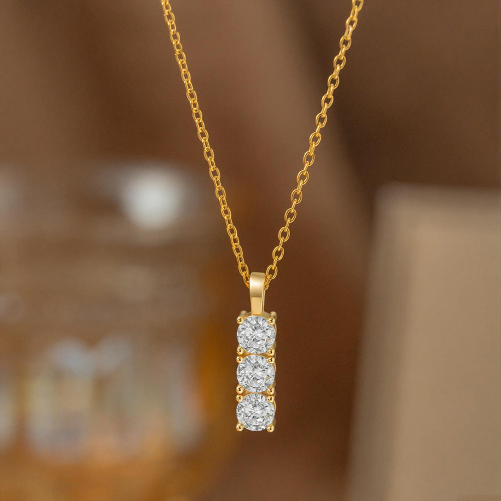 Women's Luxury Style Three Diamond Zircon Copper Simple Fashion High-grade Clavicle Necklaces