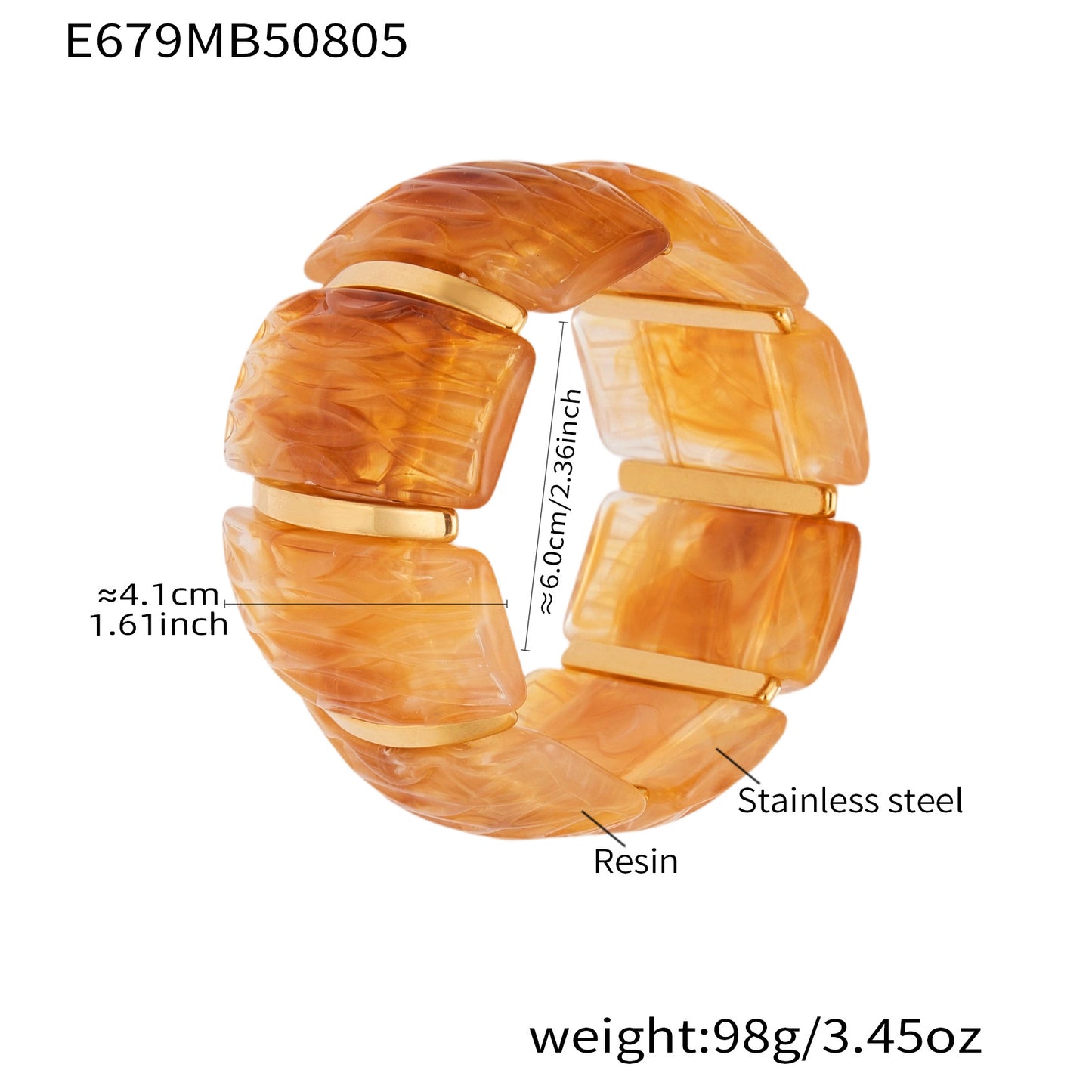 Color Matching Resin Wide Surface Elastic High Texture Fashion Stainless Bracelet