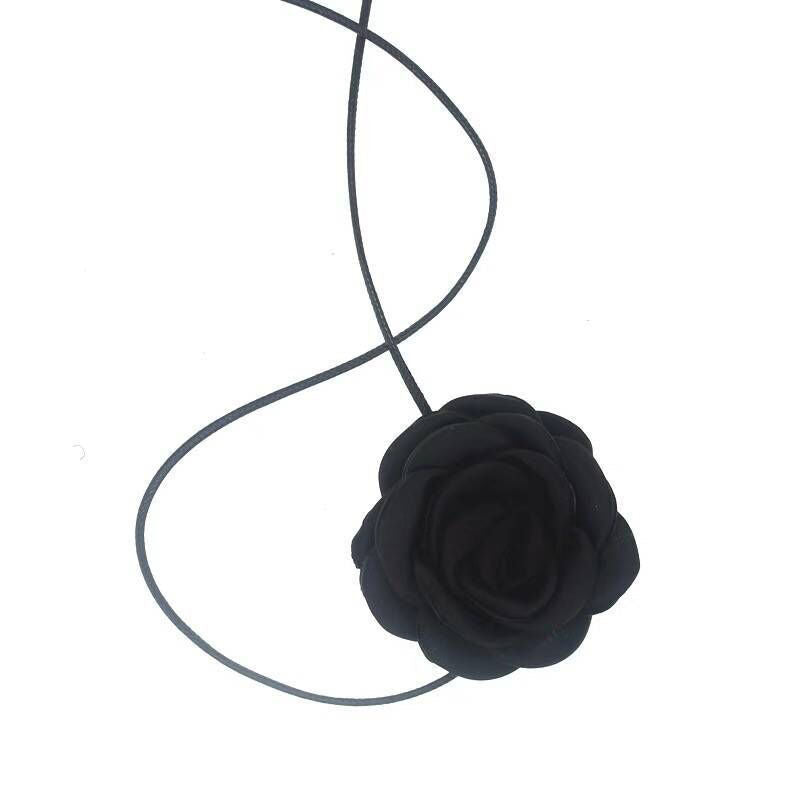 Desire Black Rose Flower Handmade Fabric Necklaces