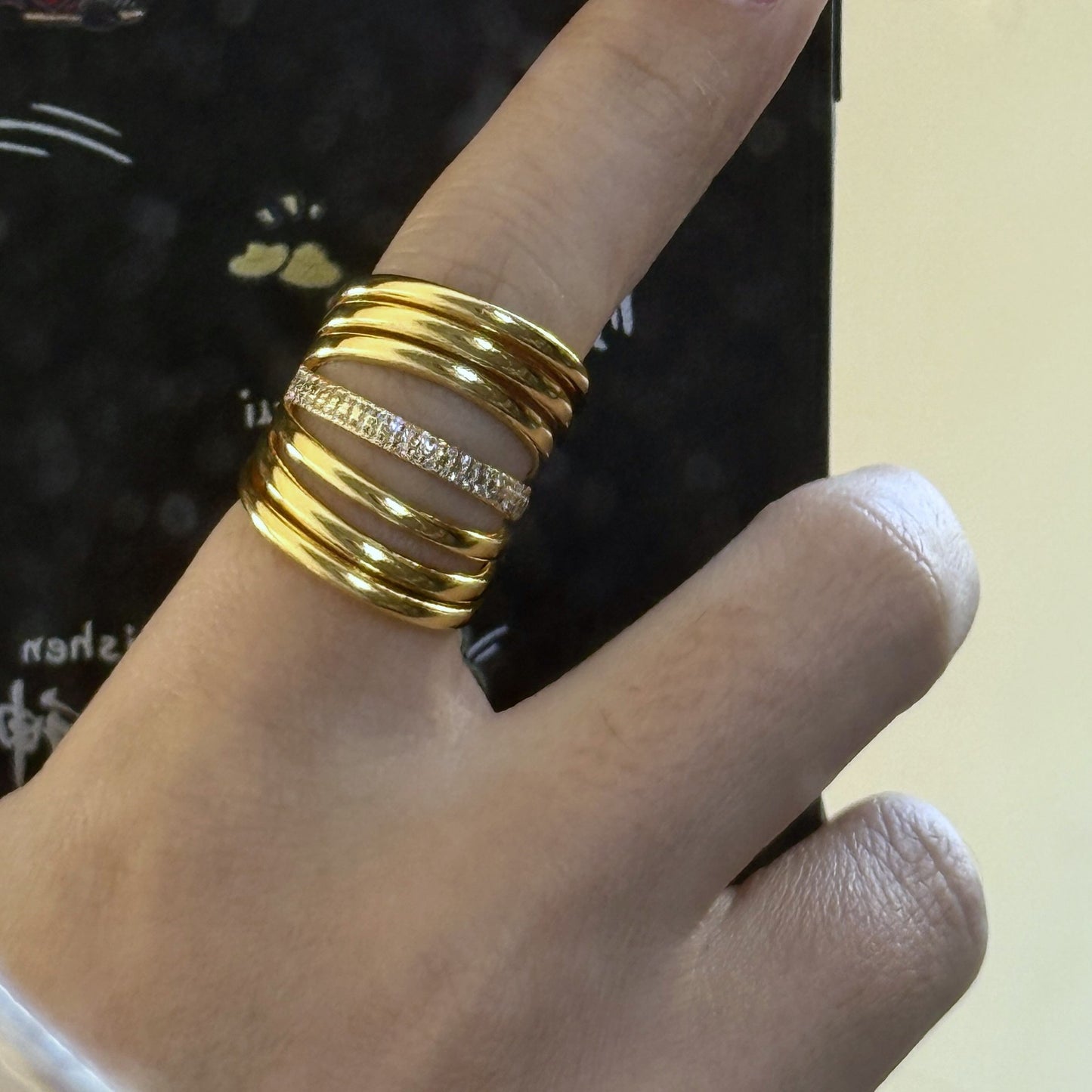 Gold-plated Rhombus Open Zircon Female Personality Affordable Luxury Ring