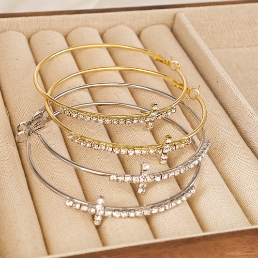 Women's Golden Cross Circle Diamond Simple Personality Exaggerated Earrings