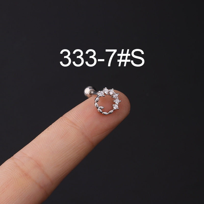Stainless Steel Piercing Zircon Ear Bone Popular Screw Twist Ball Stud Earrings
