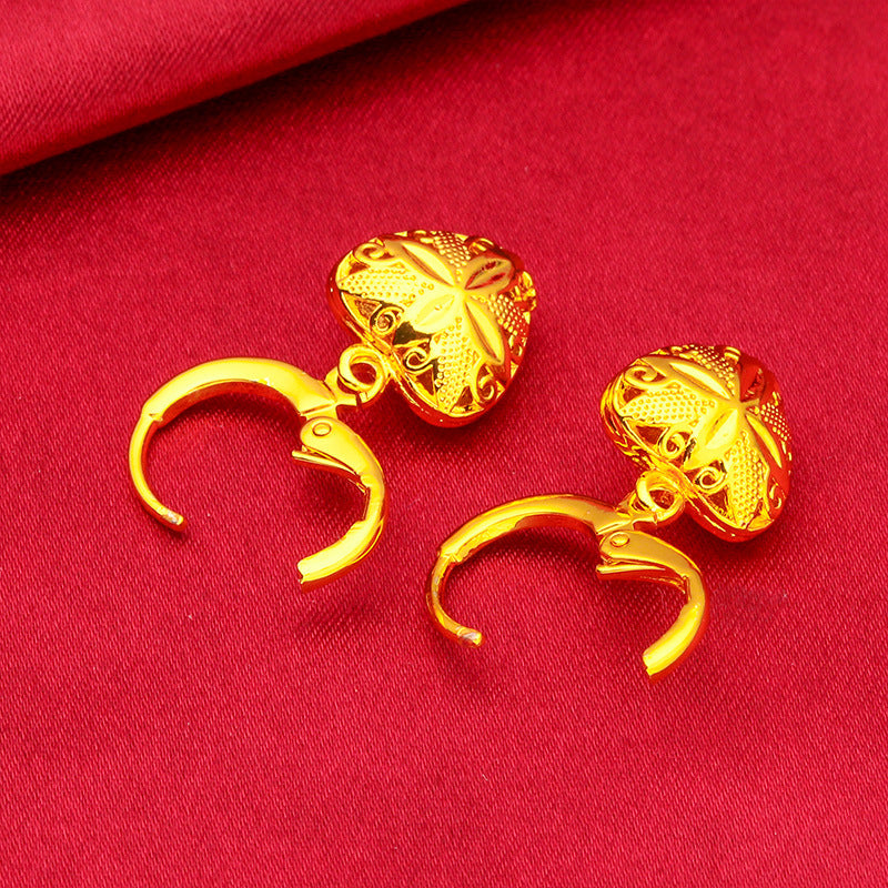 Women's Vietnam Placer Gold Love Heart Small Earrings