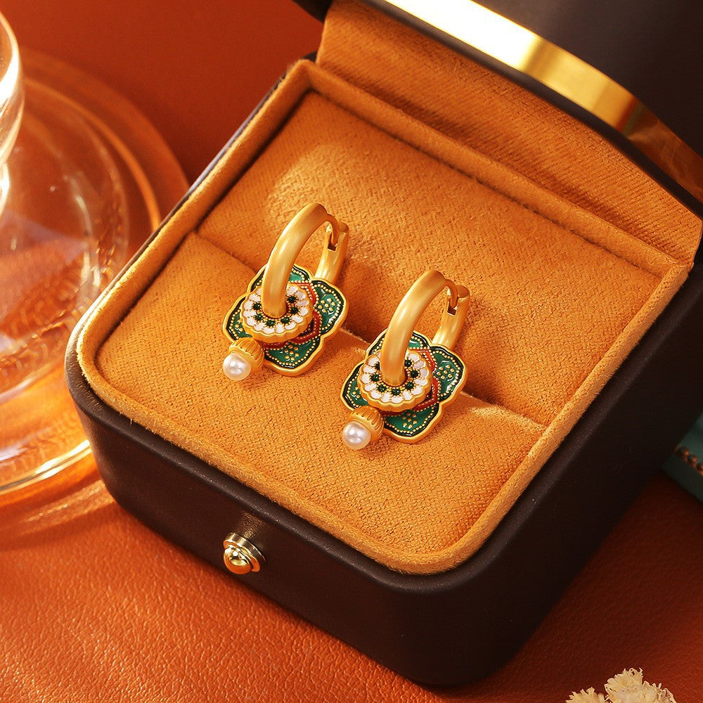 Glazed Fan-shaped Female Niche Advanced Design Multiple Ways Earrings