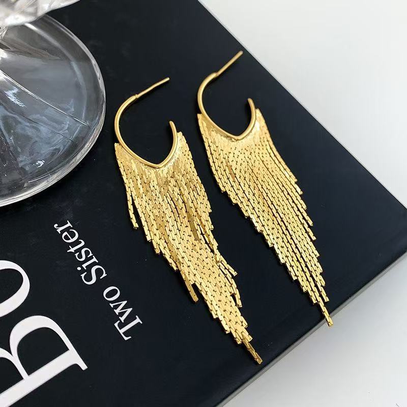 Gold Long Fringe Light Luxury High Class Elegant Eardrops Niche Earrings