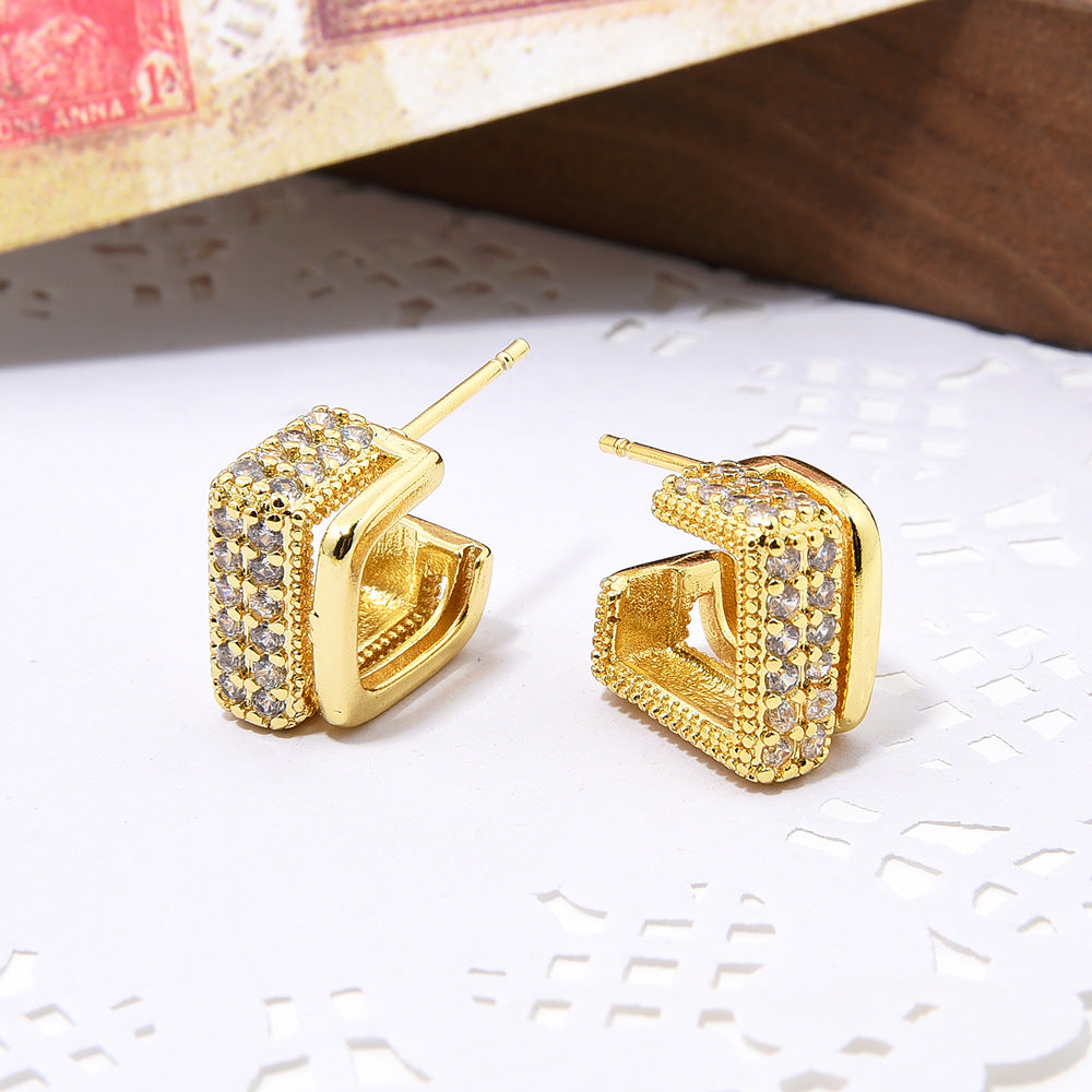 Simple Copper Inlaid Zircon Font Female Earrings