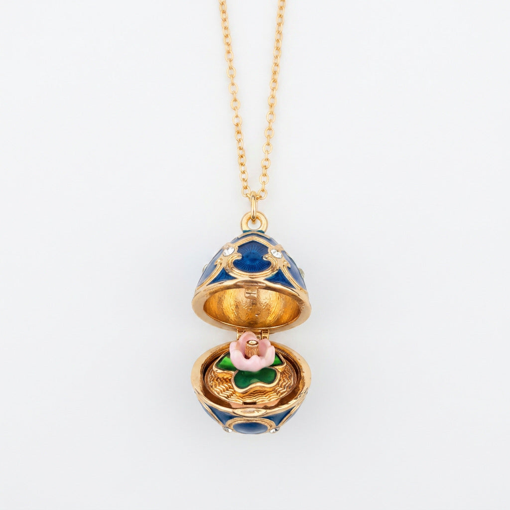 Easter Rejuvenating Device Enamel Lotus Flower Handmade Dripping Russian Necklace