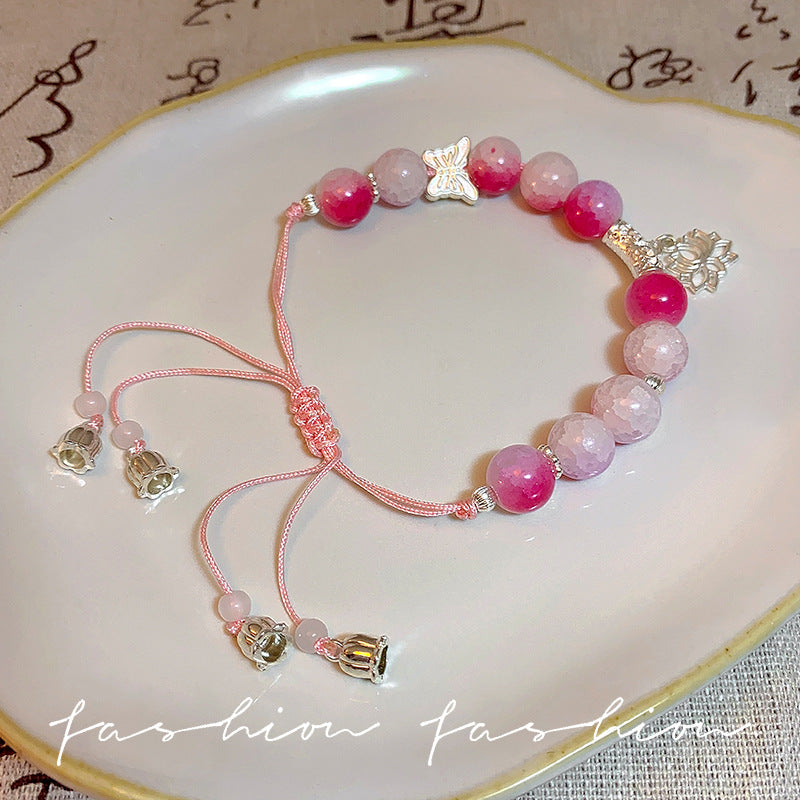 Chinese Style National Glass High Sense Strawberry Quartz Beaded Bracelets