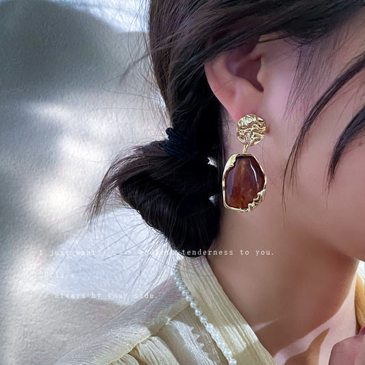 Women's Needle Resin Irregular Personality Retro Style Geometric Earrings