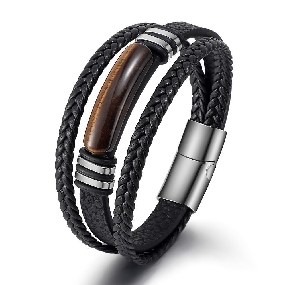 Men's Rope Leather Stone Magnetic Buckle Bracelets