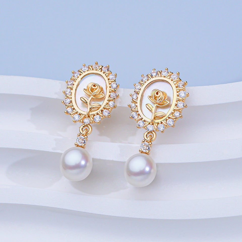 Freshwater Pearl Ear Sier Needle Light Luxury High-grade Fritillary Earrings