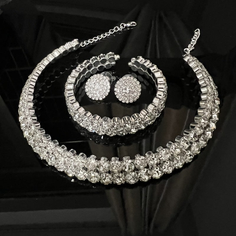 Women's Bridal Rhinestone Three-piece Clavicle Inlaid Light Necklaces