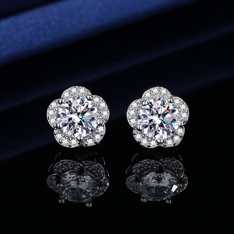 Moissanite Ear Female With Hearts Sterling Earrings