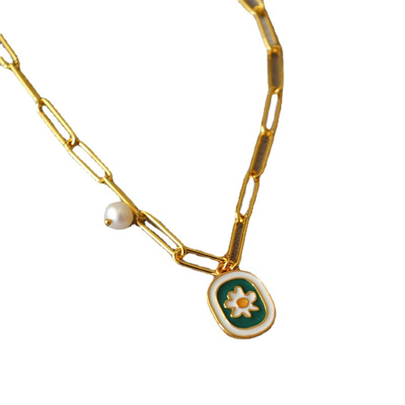 Handmade Enamel Chamomile Drip Glazed Short Necklaces