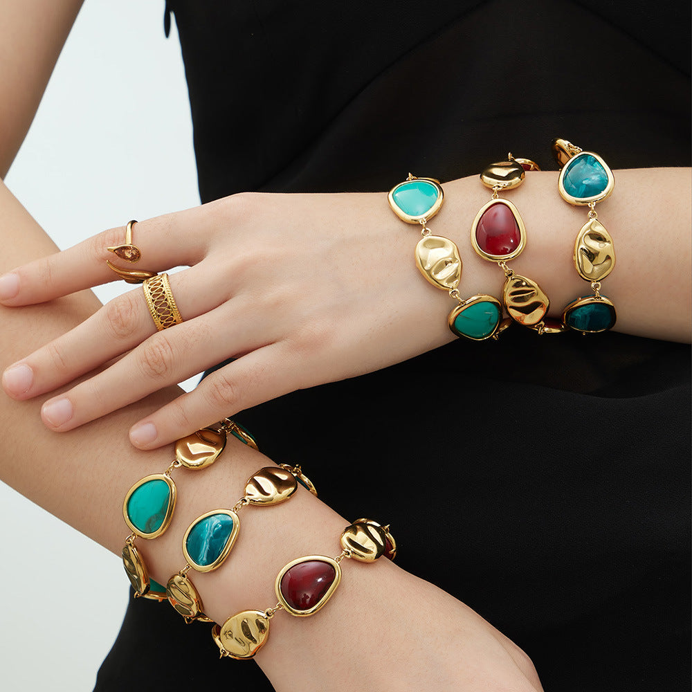 Stainless Steel Water Drop Resin Gold Plated Light Bracelets